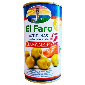 Оливки зелені El Faro фаршировані перцем хабанеро 350 г