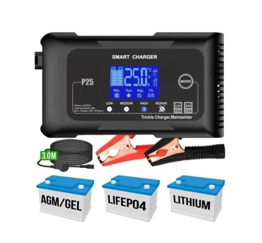 Зарядное устройство 12V 25A - 24V 13A (5-500Ah) импульсное умное для АКБ аккумуляторов HTRC P25