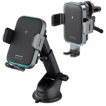 Автодержатель для телефона с беспроводной зарядкой Proove Triple Clamp Pro 15W black (47920)