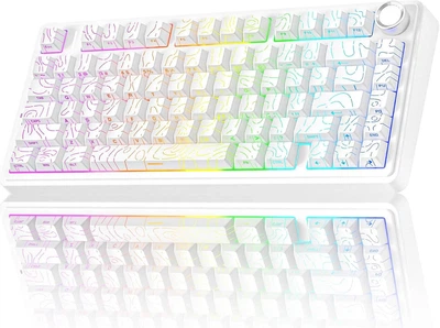 Бездротова ігрова механічна клавітура Aula F75 Contour lines White 75%, Hot-Swap, RGB, 2.4GHz/Bluetooth/USB