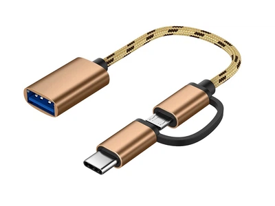 Адаптер OTG Robotsky 2 в 1 USB 3.0 Micro USB и USB Type-C с кабелем Золотистый (1007-662-01)