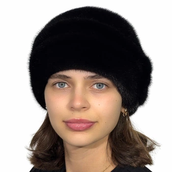 Шапка норковая Меховой Стиль Шарик бусы 54/60 Черный (044/E)