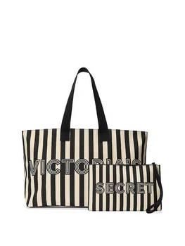Набор женский Victoria's Secret шоппер Graphic Stripe Tote + Косметичка, цвет Черно-белая полоска