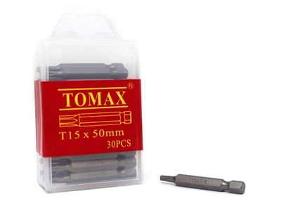 Бита T15 х 50 мм магнитная TOMAX 30 шт