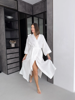 Жіночий халат кімоно довгий COSY Duna із фактурного мусліну, білий L/XL