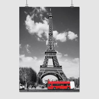 Постер Ейфелева Вежа та червоний автобус, Париж, Paris, France, A3 42×28 см (id3709)