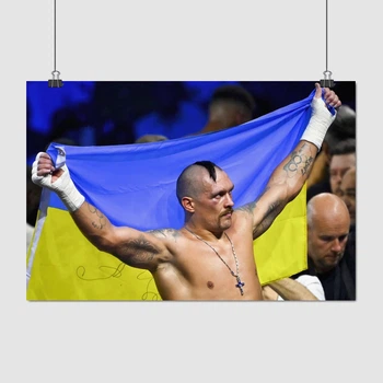 Постер Боксер Александр Усик с флагом Украины, боксёр, спортивний плакат, A3 28×42 см (id1403)