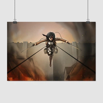 Постер Атака на титанів, Мікаса у польоті, Attack on Titans, A3 28×42 см (id0477)