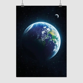 Постер Земля и Луна из космоса, Earth, Moon, A2 60×43 см (id1794)