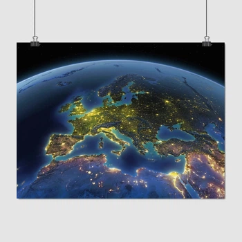 Постер Нічне фото Землі з орбіти, Earth, Moon, A3 30×40 см (id1630)