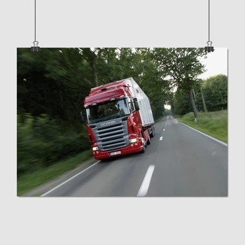 Постер Фура на трассе в лесу, Scania, A3 30×42 см (id4078)