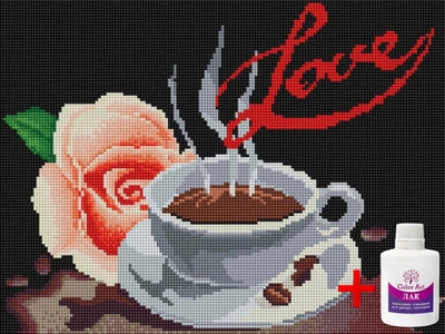 Набір алмазної мозаїки на підрамнику ColorArt Кава з розою 30x40 STP423 + Подарунок лак для покриття