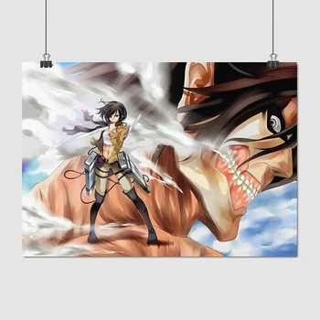 Постер Атака на титанів, Мікаса та титан Ерен, Attack on Titans, A3 26×42 см (id0480)