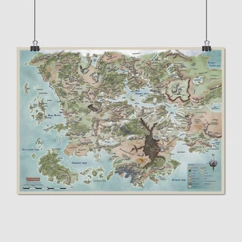 Постер Карта Фаэруна (рус), Забытые Королевства, Dungeon&Dragons, Faerun, A1 60×85 см (id3082)