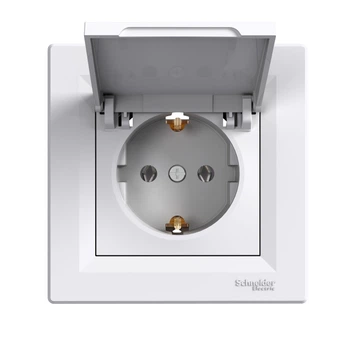 Розетка Schneider Electric Asfora с крышкой с заземлением белая EPH3100121