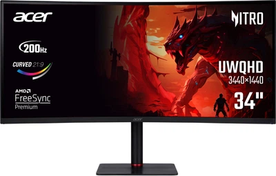 Монітор 34" Acer Nitro XV345CURX0bmiipphx Black (UM.CX5EE.001) -- UWQHD (3440x1440) / VA 1000R Curved / 200Hz / 0.5 мс GTG / 8 bit + FRC / HDR Ready / FreeSync Premium / USB Type-C