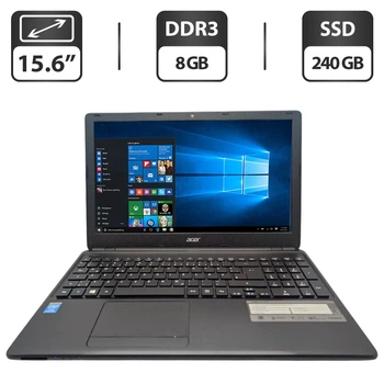 Ноутбук Acer Aspire E1-510 / 15.6" (1366x768) TN / Intel Pentium N3520 (4 ядра по 2.17 - 2.42 GHz) / 8 GB DDR3 / 240 GB SSD / Intel HD Graphics / WebCam / DVD-ROM б/у