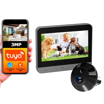 Умный Дверной Глаз Tuya Smart 1080P с 4.3" дисплеем и 3MP HD камерой Черный