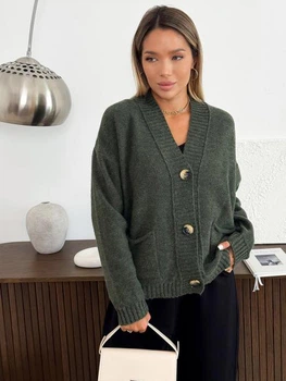 Кардиган с примесью шерсти вязаный женский ARTKNIT Casual Wool S-M Темно-зеленый (2251948295012)