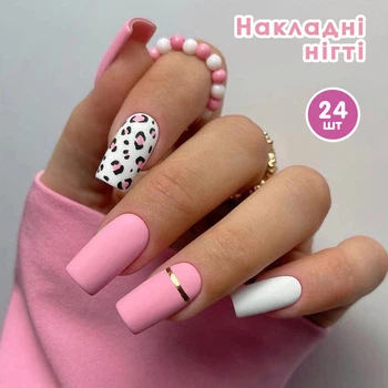 Накладные ногти - 24 шт. квадрат + клеевые стики для маникюра - (01478)