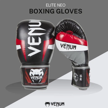 Боксерские перчатки Venum Elite Neo 12 oz (черный/красный/белый) — PU кожа, для бокса, тренировок и спаррингов