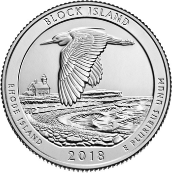 Монета 25 центів (квотер) США 2018 D UNC "Національні парки - Національний заповідник дикої природи Блок Айленд". Block island (quarter)