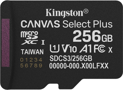 Karta pamięci Kingston Canvas Select Plus Gen3 microSDXC 256GB Class 10 UHS-I U1 V10 A1 (SDCS3/256GBSP)