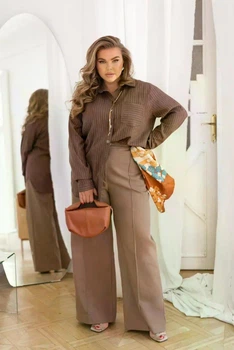 Рубашка plus size із льону вільного крою ST-Style 12621 66-68 Шоколадна