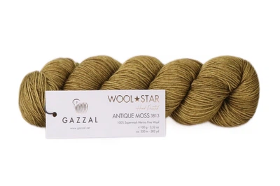 Gazzal Wool Star, Античний мох №3813 - 100% мериносова вовна, 100 г / 350 м, пасма ручного фарбування для в'язання светрів, шапок, шарфів