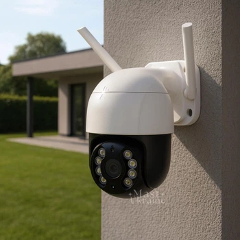 Камера видеонаблюдения Wi-Fi 2MP внешняя уличная с ночным видением, беспроводная поворотная IP-камера со звуком, датчиком движения, записью на карту памяти, управлением через приложение Icsee Черно-белая A8B-4MP-Black/Whitе