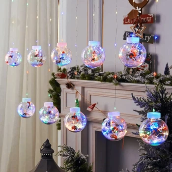 Гирлянда штора LED "Шары Дед Мороз", 3м x 0.8м, 200 диодов, разноцветное освещение