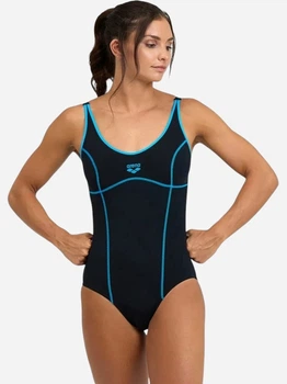 Купальник слитный женский Arena Tania Clip Back Swimsuit One P 005974-580 40 Черный/Голубой (3468336865095)