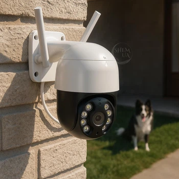 Камера видеонаблюдения Wi-Fi беспроводная, поворотная уличная IP-камера видеонаблюдения со звуком, ночным видением, датчиком движения, записью на карту памяти и управлением из приложения Icsee Черно-белая IPCA8-4-Black/Whitе
