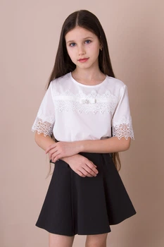 Блузка с кружевом для девочки Mevis белая 5035-02 128 см