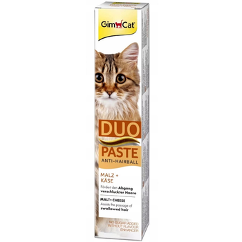 Паста GimCat Anti-Hairball Duo Paste Malt + Cheese для выведения шерсти из желудка кошек, 50 г