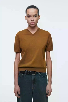 Футболка жіноча COS knitted cotton v-neck t-shirt 1272263002 M охра