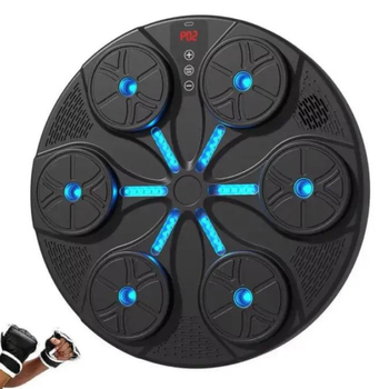 Тренажер для боксу музичний, з підсвічуванням та Bluetooth, 6 цілей, круглий, з рукавичками, чорний