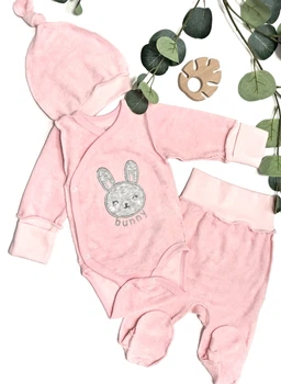 Комплект одягу 3в1 з боді для немовлят (махра) 56 см Bunny Рожевий