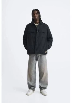 Утеплена куртка сорочка з ріпстопу Zara чорна M 6985\460\800