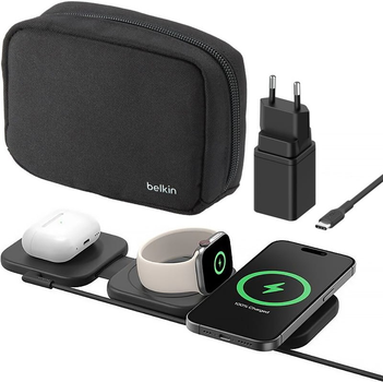 Індукційний зарядний пристрій Belkin BoostCharge Pro Travel Pad 3in1 Qi2 15W Black (WIZ024VFBK)