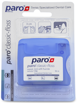 Зубна нитка Paro Swiss Classic-Floss з воском, м'ятою з фтором 50 м (7610458017661)