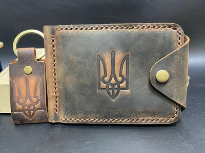 Затиск Для Грошей із Натуральної Шкіри з Монетницею з Гербом Коричневий Колір Шкіряний Гаманець