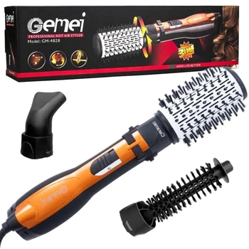 Фен-щетка стайлер для волос с вращением и насадками Gemei GM 4828