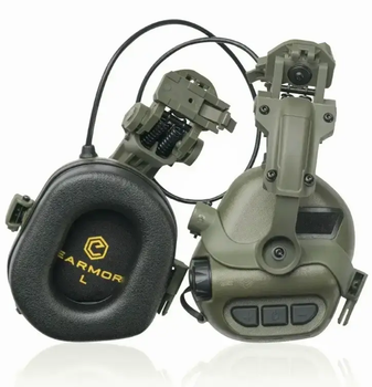 Тактичні навушники EARMOR M32H ОЛИВА з кріпленнями під каску "ЧЕБУРАШКА" (00000002240)
