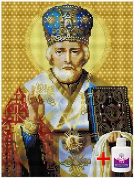 Алмазная мозаика на подрамнике ColorArt 30х40 Икона Святой Николай STP447 + Подарок лак для покрытия