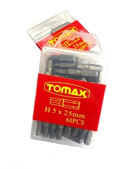 Бита HEX 5 x 25 мм магнитная для шуруповерта / шестигранная бита 1/4" 60 шт TOMAX