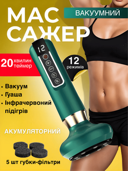 Антицеллюлитный вакуумный электромассажер аккумуляторный с инфракрасным подогревом для тела, рук, ног, спины CUPP GTM Massage из 5 фильтров 12 скоростей ручной