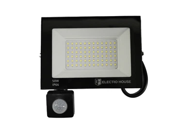 Светодиодный прожектор 50W Electro House с датчиком движения 6500К SMD2835 черный IP65