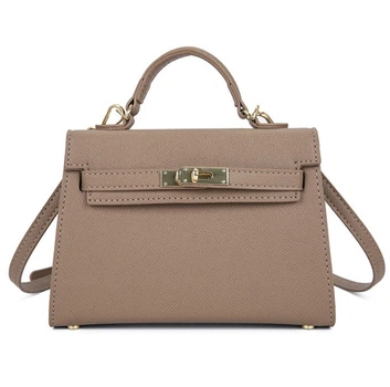 Женская кожаная сумка в стиле Hermes small size, бежевая