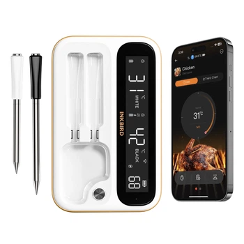 BBQ термометр кулінарний Inkbird INT-12I-BW цифровий із Bluetooth та Wi-Fi 2.4G на 2 бездротові щупи білий